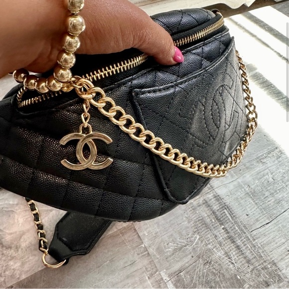 CHANEL Black Quilted Belt Bag with Gold Accents - Picture 2 of 7